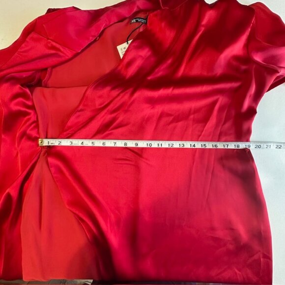 Zara NWT Red Satin Effect Wrap Dress Size XXL - Picture 6 of 8